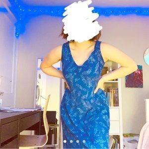 80’s Blue Batik Maxi Dress With Tie Back Flowers